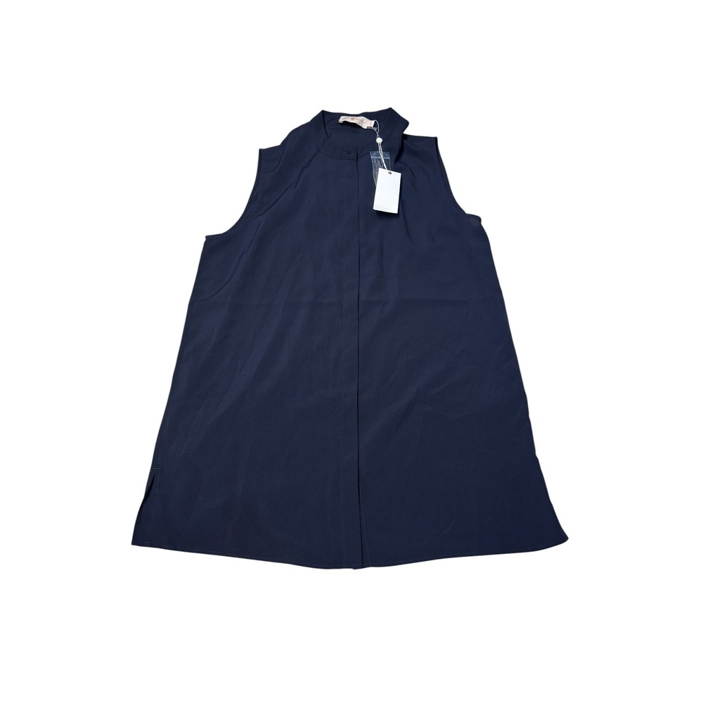 NWT Tory Burch Sleeveless Bow Blouse Navy Blue Mock Neck Top Womens Size 10 $250
